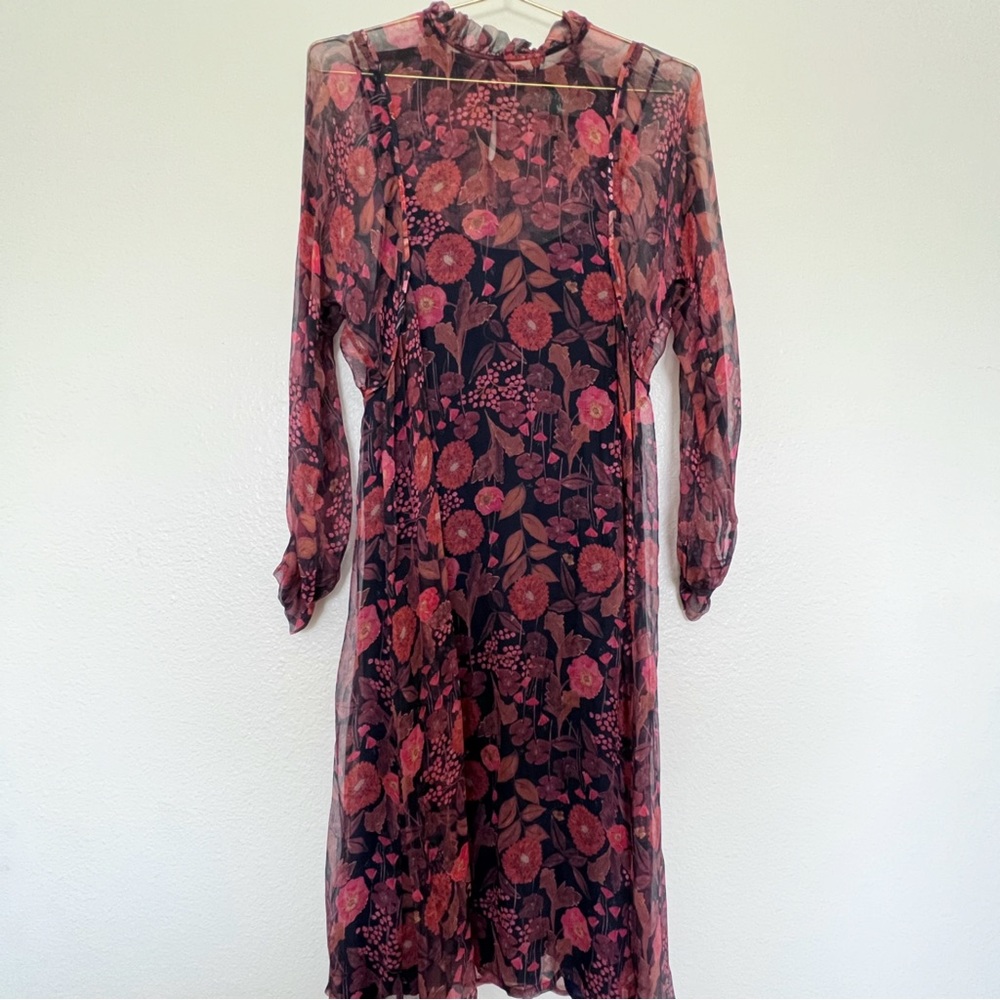 COTÉLAC Sheer Chiffon Long Sleeve Floral Maxi Dress